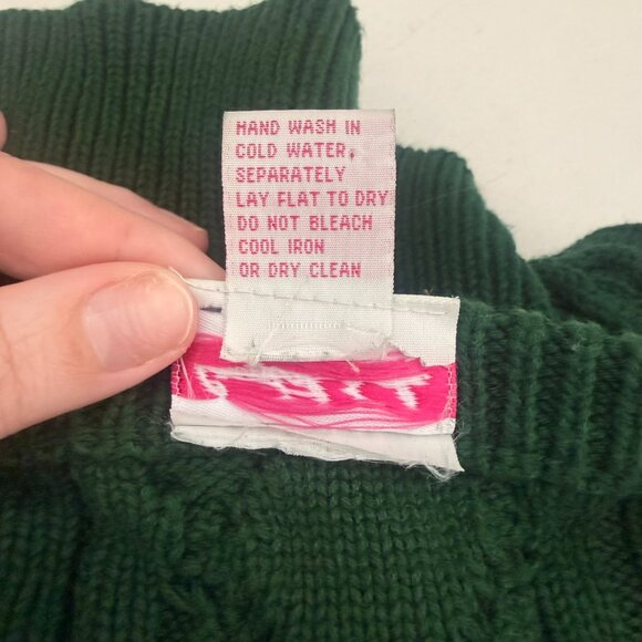 Vintage Crystal-Kobe Green Cable Knit Sweater | Heavy Cotton Knit | Size L - Picture 7 of 8